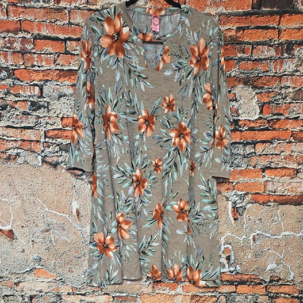Honeyme Curvy Tan Floral Mini Dress, XXXL